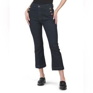 Rachel Zoe Bootcut Cropped Jeans-Dark Wash-Gold Buttons-Recycled Material-Size 6